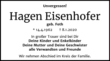 Traueranzeige von Hagen Eisenhofer von Mitteldeutsche Zeitung Quedlinburg