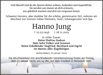 Traueranzeige von Hanno Jung von Mitteldeutsche Zeitung Aschersleben / Mansfelder Land / Quedlinburg