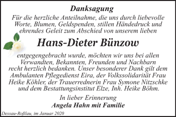 Traueranzeige von Hans-Dieter Bünzow von Mitteldeutsche Zeitung Dessau-Roßlau
