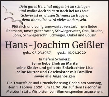 Traueranzeige von Hans-Joachim Geißler von Mitteldeutsche Zeitung Quedlinburg