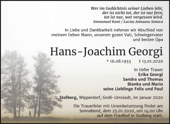 Traueranzeige von Hans-Joachim Georgi von Mitteldeutsche Zeitung Sangerhausen
