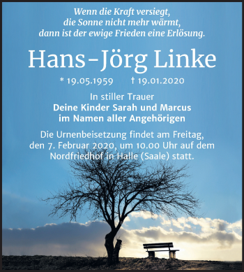 Traueranzeige von Hans-Jörg Linke von Mitteldeutsche Zeitung Merseburg/Querfurt