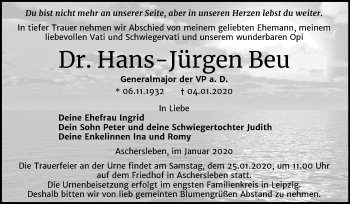 Traueranzeige von Hans-Jürgen Beu von Mitteldeutsche Zeitung Aschersleben