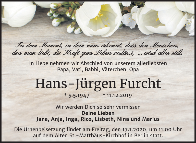  Traueranzeige für Hans-Jürgen Furcht vom 11.01.2020 aus Mitteldeutsche Zeitung Quedlinburg