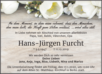 Traueranzeige von Hans-Jürgen Furcht von Mitteldeutsche Zeitung Quedlinburg