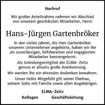 Traueranzeige von Hans-Jürgen Gartenbröker von Super Sonntag Zeitz