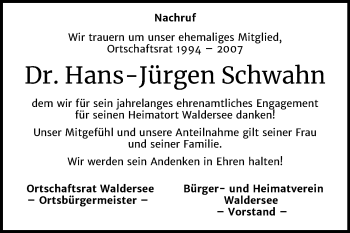Traueranzeige von Hans-Jürgen Schwahn von Super Sonntag Dessau-Roßlau