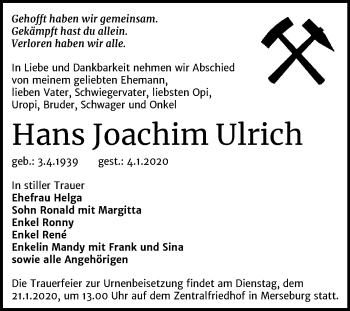 Traueranzeige von Hans Joachim Ulrich von Mitteldeutsche Zeitung Merseburg/Querfurt
