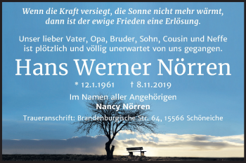 Traueranzeige von Hans Werner Nörren von Wochenspiegel Naumburg/Nebra