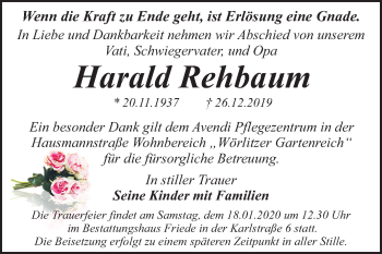 Traueranzeige von Harald Rehbaum von Mitteldeutsche Zeitung Dessau-Roßlau