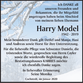 Traueranzeige von Harry Model von Super Sonntag Aschersleben
