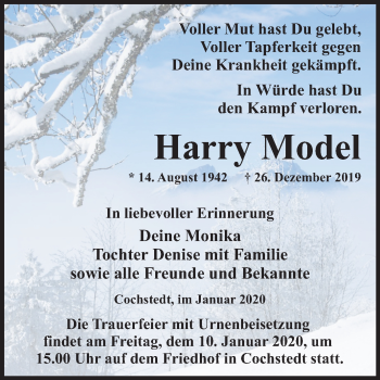 Traueranzeige von Harry Model von Wochenspiegel Aschersleben