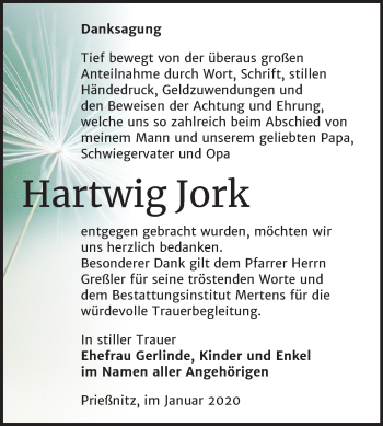 Traueranzeige von Hartwig Jork von Wochenspiegel Naumburg/Nebra