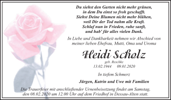 Traueranzeige von Heidi Scholz von Super Sonntag Dessau-Roßlau