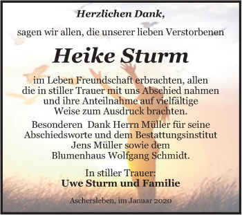 Traueranzeige von Heike Sturm von Mitteldeutsche Zeitung Aschersleben