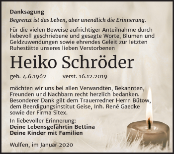 Traueranzeige von Heiko Schröder von Mitteldeutsche Zeitung Köthen