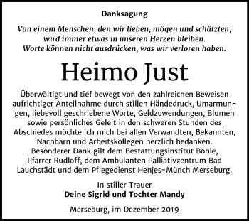 Traueranzeige von Heimo Just von Super Sonntag Merseburg/Querfurt