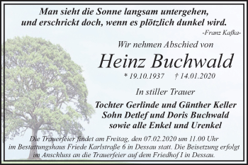 Traueranzeige von Heinz Buchwald von Super Sonntag Dessau-Roßlau