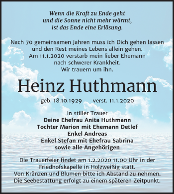 Traueranzeige von Heinz Huthmann von Mitteldeutsche Zeitung Bitterfeld