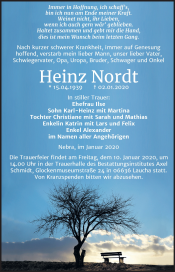 Traueranzeige von Heinz Nordt von Mitteldeutsche Zeitung Naumburg/Nebra