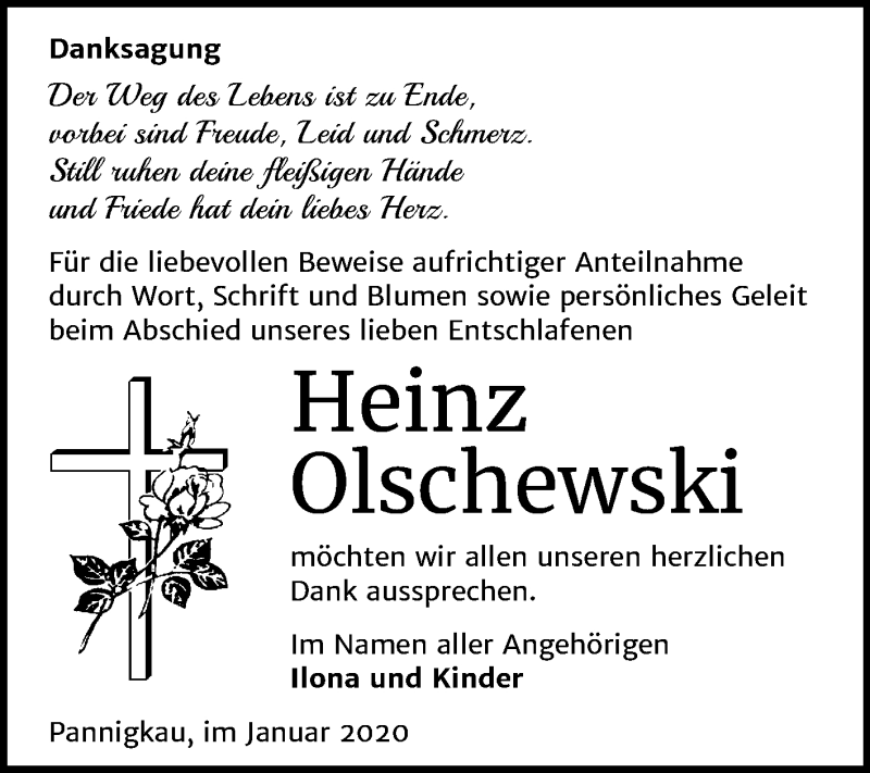  Traueranzeige für Heinz Olschewski vom 25.01.2020 aus Mitteldeutsche Zeitung Wittenberg
