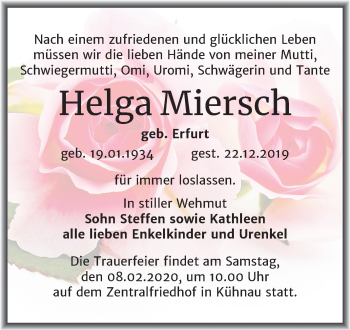 Traueranzeige von Helga Miersch von Super Sonntag Dessau-Roßlau