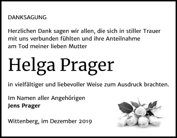 Traueranzeige von Helga Prager von Super Sonntag Wittenberg