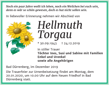 Traueranzeige von Hellmuth Torgau von Super Sonntag Merseburg/Querfurt