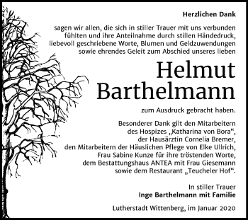 Traueranzeige von Helmut Barthelmann von Super Sonntag Wittenberg