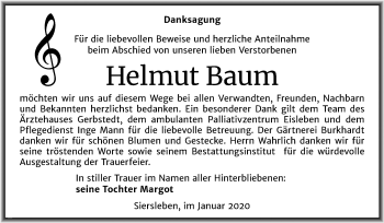 Traueranzeige von Helmut Baum von Wochenspiegel Mansfelder Land