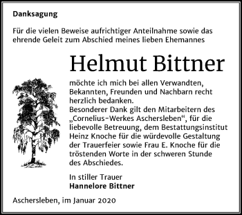 Traueranzeige von Helmut Bittner von Super Sonntag Aschersleben