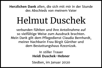 Traueranzeige von Helmut Duschek von Mitteldeutsche Zeitung Mansfelder Land