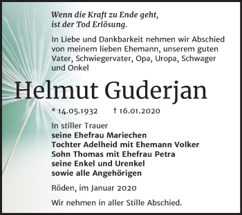 Traueranzeige von Helmut Guderjan von Mitteldeutsche Zeitung Zeitz