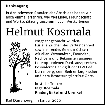 Traueranzeige von Helmut Kosmala von Super Sonntag Merseburg/Querfurt