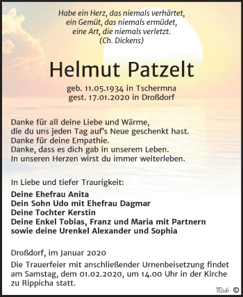 Traueranzeige von Helmut Patzelt von Super Sonntag Zeitz
