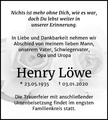 Traueranzeige von Henry Löwe von Mitteldeutsche Zeitung Halle/Saalkreis
