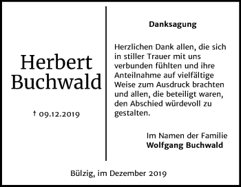 Traueranzeige von Herbert Buchwald von Mitteldeutsche Zeitung Wittenberg
