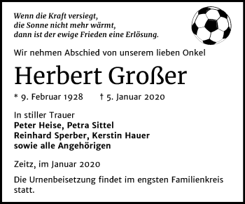 Traueranzeige von Herbert Großer von Mitteldeutsche Zeitung Zeitz