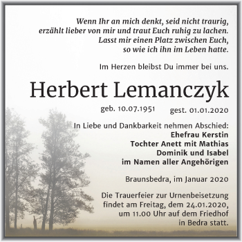 Traueranzeige von Herbert Lemanczyk von Mitteldeutsche Zeitung Merseburg/Querfurt