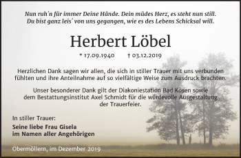 Traueranzeige von Herbert Löbel von Wochenspiegel Naumburg/Nebra