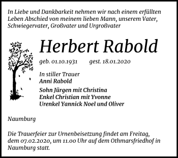 Traueranzeige von Herbert Rabold von Mitteldeutsche Zeitung Naumburg/Nebra