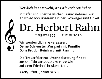 Traueranzeige von Herbert Rahn von Mitteldeutsche Zeitung Köthen