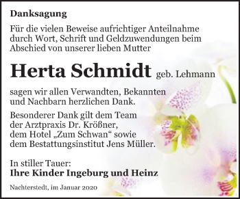 Traueranzeige von Herta Schmidt von Mitteldeutsche Zeitung Aschersleben