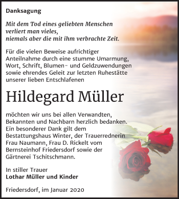 Traueranzeige von Hildegard Müller von Mitteldeutsche Zeitung Bitterfeld