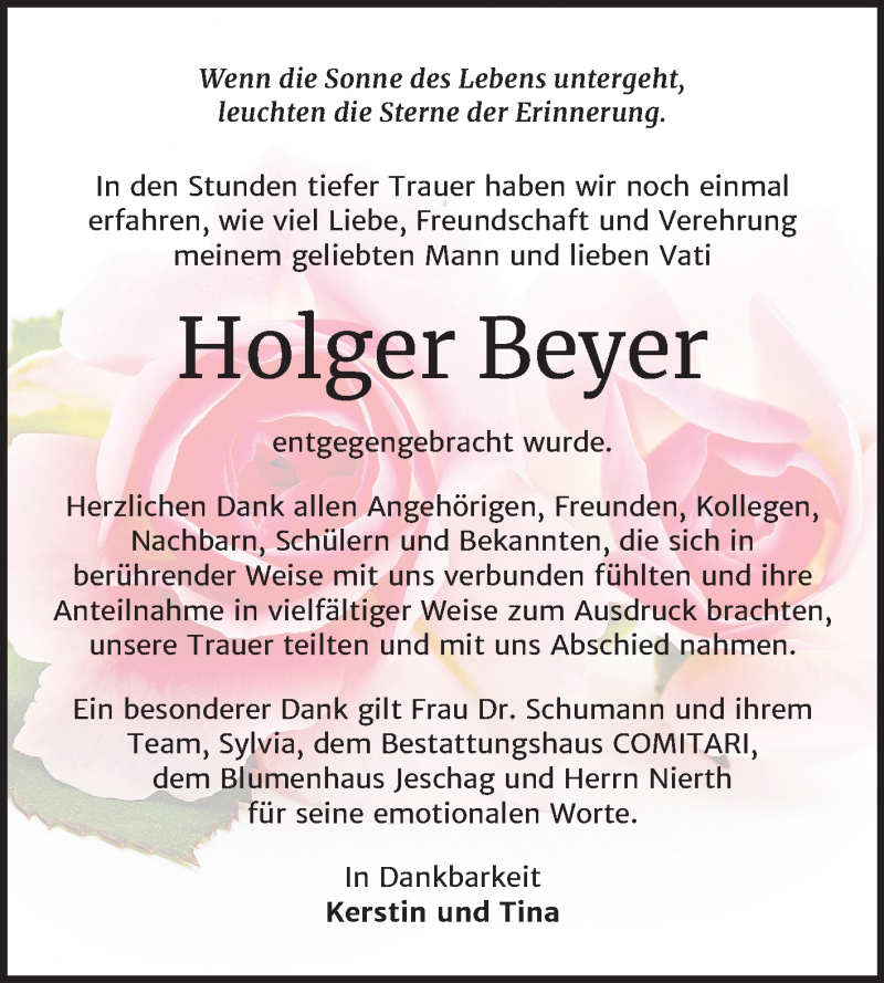  Traueranzeige für Holger Beyer vom 11.01.2020 aus Mitteldeutsche Zeitung Weißenfels