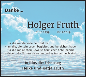 Traueranzeige von Holger Fruth von Super Sonntag Dessau-Roßlau