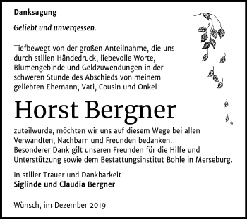 Traueranzeige von Horst Bergner von Super Sonntag Merseburg/Querfurt