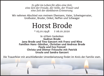 Traueranzeige von Horst Brode von Mitteldeutsche Zeitung Wittenberg