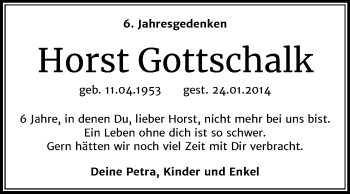 Traueranzeige von Horst Gottschalk von Mitteldeutsche Zeitung Halle/Saalkreis