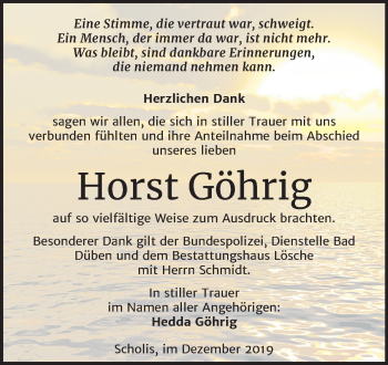 Traueranzeige von Horst Göhrig von Super Sonntag Wittenberg